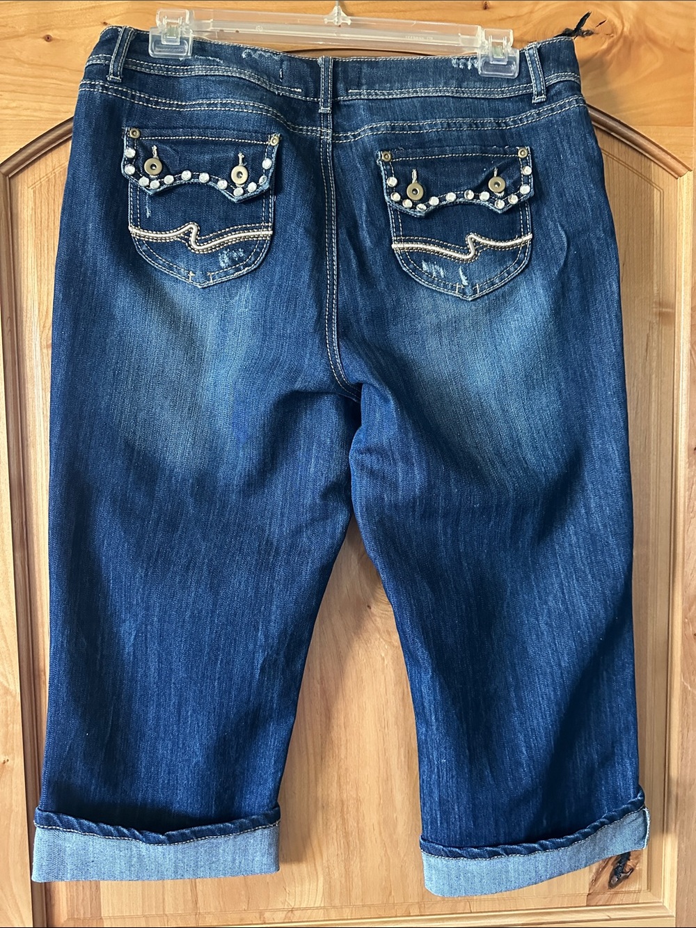 Fashion Bug Navy Blue Cropped Jeans with Embellished Back Pockets